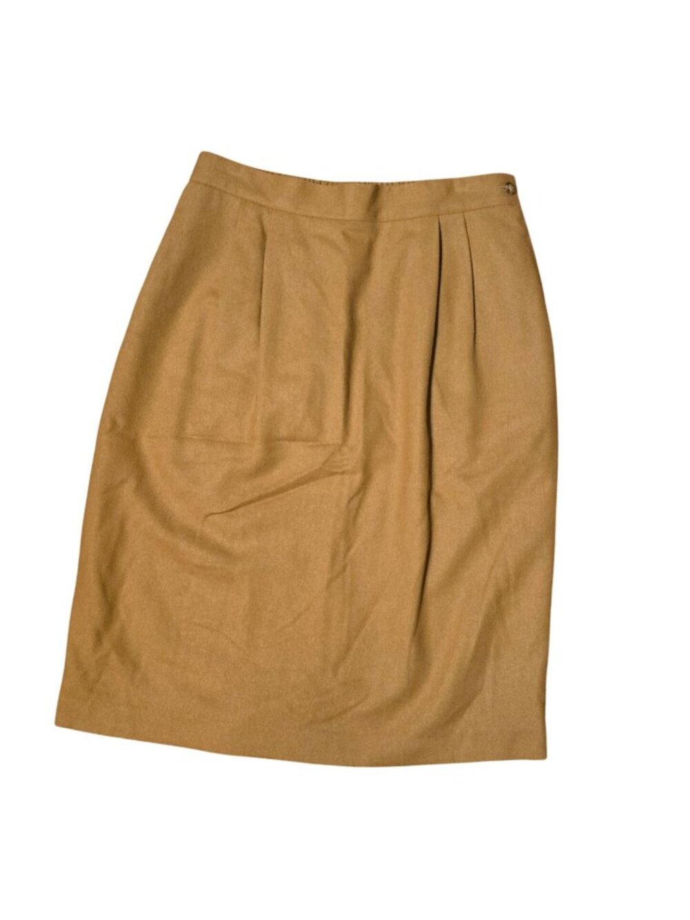 Vtg Joan Leslie Wool Blend Skirt Size 16 Petite Tan Elastic Waist Midi Academia